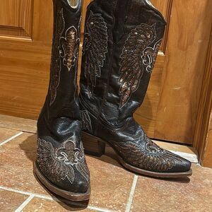 Vintage Corral Brown Cowboy Boots Woman’s 7 Western Wear Mexico Sequins Fancy